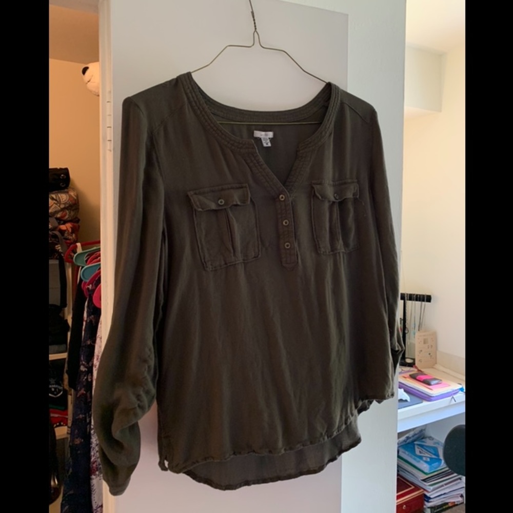 Army green stylish long sleeve blouse